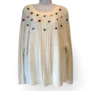 Cottagecore Cable Knit Grandmacore Twee Pom Pom Cozy Sweater